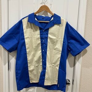 Blue and Cream Men's Shirt